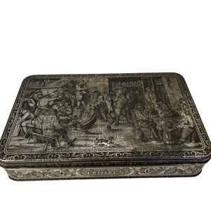 Vintage Collectible Cookies Tin Box De Beukelaer Metal Embossed 12.5" x 8 x 2.5"